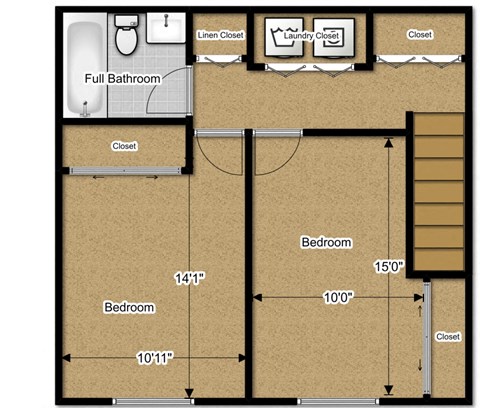 Floor plan for 2 beds, 1.5 baths, 980 sqft